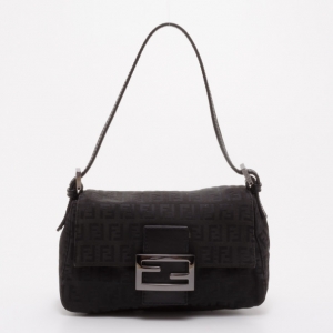 Fendi Black Zucchino Mini Baguette Bag