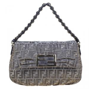 مملوكة مسبقًا Fendi Metallic Silver and Gold Canvas Glitter Zucca Mia Flap Bag