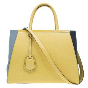 Pre Owned Fendi Yellow Two Tone Saffiano Leather 2Jours Tote