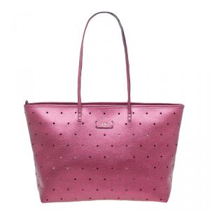 Pre Owned Fendi Metallic Purple Perforated Leather Roll Tote Bag W/ Pouch