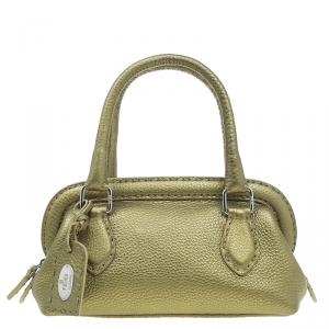 Pre Owned Fendi Gold Selleria Leather Small Satchel Bag