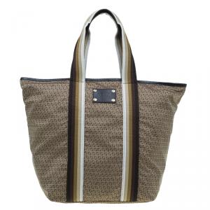 Pre Owned Fendi Brown Striped Zucchino Nylon Shopping Tote