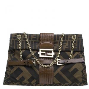 Fendi Brown Zucca Canvas Maxi Baguette Shoulder Bag