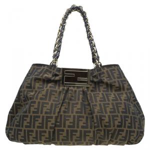 Pre Owned Fendi Tobacco Zucca Canvas Large Mia Shoulder Bag