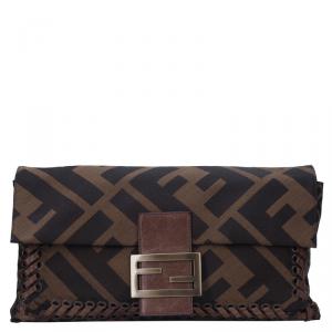 Fendi Tobacco Zucca Canvas Large Baguette Laced Clutch Bag