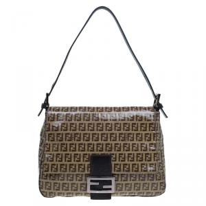 Pre Owned Fendi Tobbaco Zucchino Coated Canvas Mama Forever Shoulder Bag