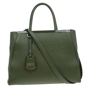 Pre Owned Fendi Olive Green Saffiano Leather 2Jours Tote