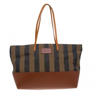 Pre Owned Fendi Tobacco/Brown Pequin Striped Canvas and Leather Roll Tote