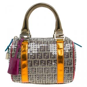 Pre Owned Fendi Multicolor Zucchino Canvas Mini Sequins Forever Bauletto Boston Bag