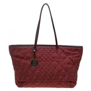 Pre Owned Fendi Red Zucca Quilted Canvas Roll Tote 