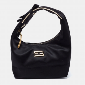 Pre Owned Fendi Black Satin Mini Hobo