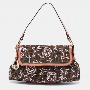 Pre Owned Fendi Brown Zucca Borsa Embroidered Canvas And Patent Leather Chef Bag