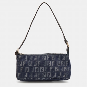 Pre Owned Fendi Blue/Silver FF Zucchino Denim Pochette Bag