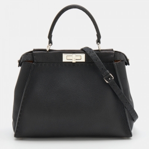 Pre Owned Fendi Black Leather Medium Peekaboo Top Handle Bag