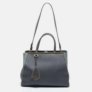 Pre Owned Fendi Grey Leather Medium 2Jours Tote