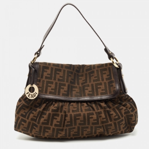 Pre Owned Fendi Tobacco Zucca Canvas and Leather Borsa Chef Shoulder Bag
