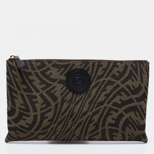 Pre Owned Fendi Tobacco Zucca Canvas Zip Pouch