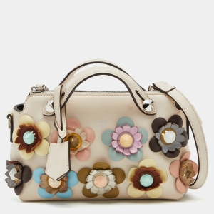 Pre Owned Fendi Off White Leather Mini By The Way Flowerland Crossbody Bag
