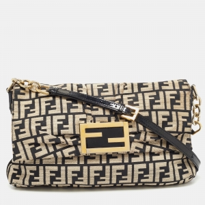 Fendi Beige/Black Zucca Jacquard Fabric Mia Flap Bag