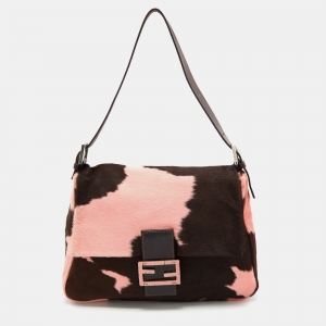 Fendi Brown/Pink Calfhair and Leather Mama Baguette Bag