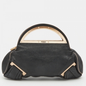 Fendi Black Leather Cut Out Handle Clutch Bag
