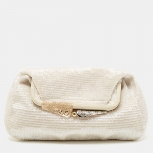 Pre Owned Fendi Off White Beads and Lizard Borderline Clutch