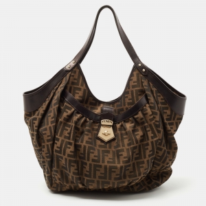 Pre Owned Fendi Tobacco Zucca Canvas and Leather Borsa Chef Tote