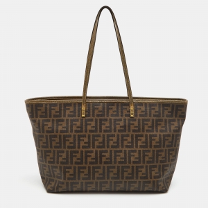 Pre Owned Fendi Brown Zucca Coated Canvas and Leather Roll Tote