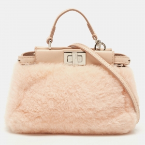 Fendi Powder Pink Shearling and Leather Micro Peekaboo Bag