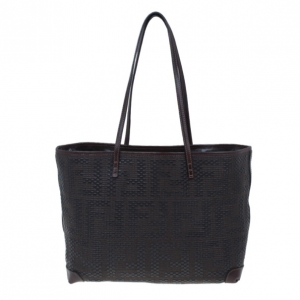 Pre Owned Fendi Tobacco Zucca Spalmati Large Roll Tote