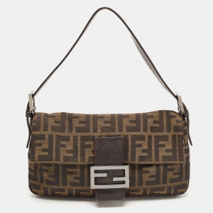 Fendi Brown Zucca Canvas And Leather Baguette Bag