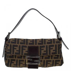 Pre Owned Fendi Tobacco Zucca Canvas Mini Mama Baguette Shoulder Bag