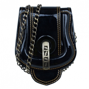 Fendi Black Patent Leather B Crossbody Clutch