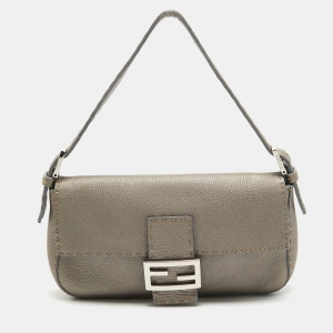 Fendi Metallic Beige Selleria Leather Baguette Bag