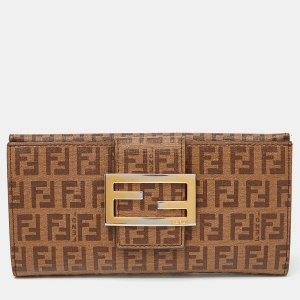 Fendi Beige Zucchino Coated Canvas Forever Flap Continental Wallet