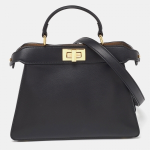 Fendi Black Leather Small Peekaboo ISeeU Top Handle Bag