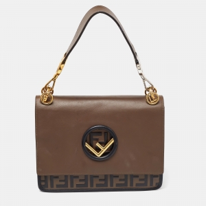 Fendi Brown/Black Leather Kan I F Logo Shoulder Bag