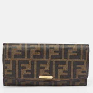 Fendi Brown Zucca Coated Canvas Flap Continental Wallet