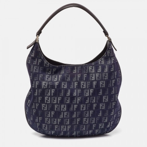 Fendi Blue/Brown Zucchino Fabric and Leather Hobo