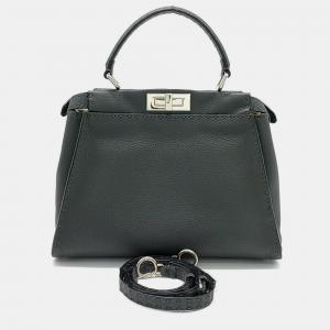 Fendi Gray Leather Medium Selleria Peekaboo Shoulder Bag