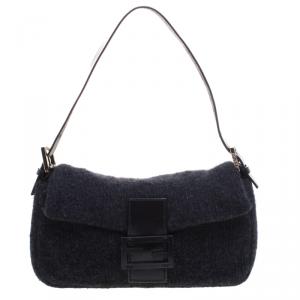 Fendi Black Cashmere Baguette Shoulder Bag
