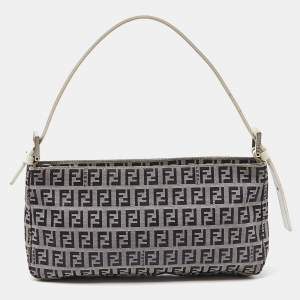 Pre Owned Fendi Navy Blue/White Zucchino Fabric and Leather Pochette Bag