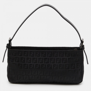 Pre Owned Fendi Black Zucchino Fabric and Leather Pochette 