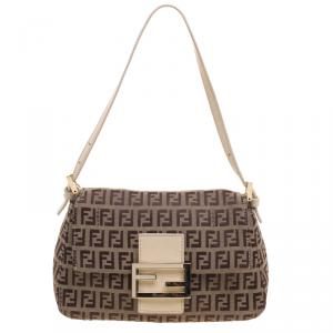 Pre Owned Fendi Tobacco Zucchino Canvas Mini Mama Baguette Bag