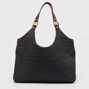 Pre Owned Fendi Black/Magenta Zucchino Canvas Grand Shopper Tote
