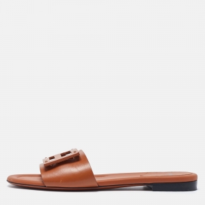 Fendi Brown Leather Flat Slides Size 37
