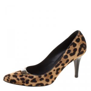 Pre Owned Fendi Leopard Print Calf Hair Pointed Toe Pumps Size 40