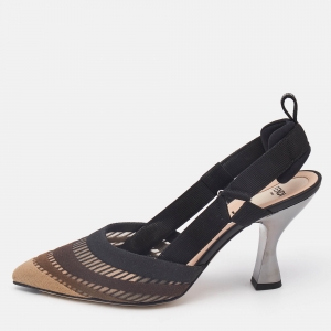 Fendi Black/Beige Fabric and Mesh Colibri Pumps Size 38