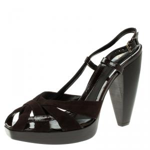 Pre Owned Fendi Brown Suede And Tobacco Patent Leather Slingback Sandals Size 40