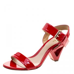Pre Owned Fendi Red Patent Leather Ankle Strap Sandals Size 36